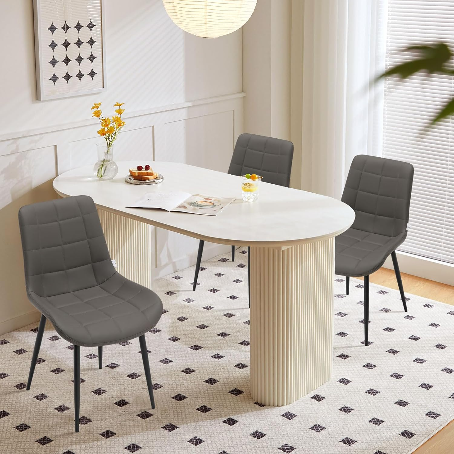 Contemporary Dining Chair Set of 4, Grey, Ergonomic, Sturdy Base, Metal Frame, Polyurethane Upholstery, Perfect for Dining Rooms - Pu-Grey image number 5