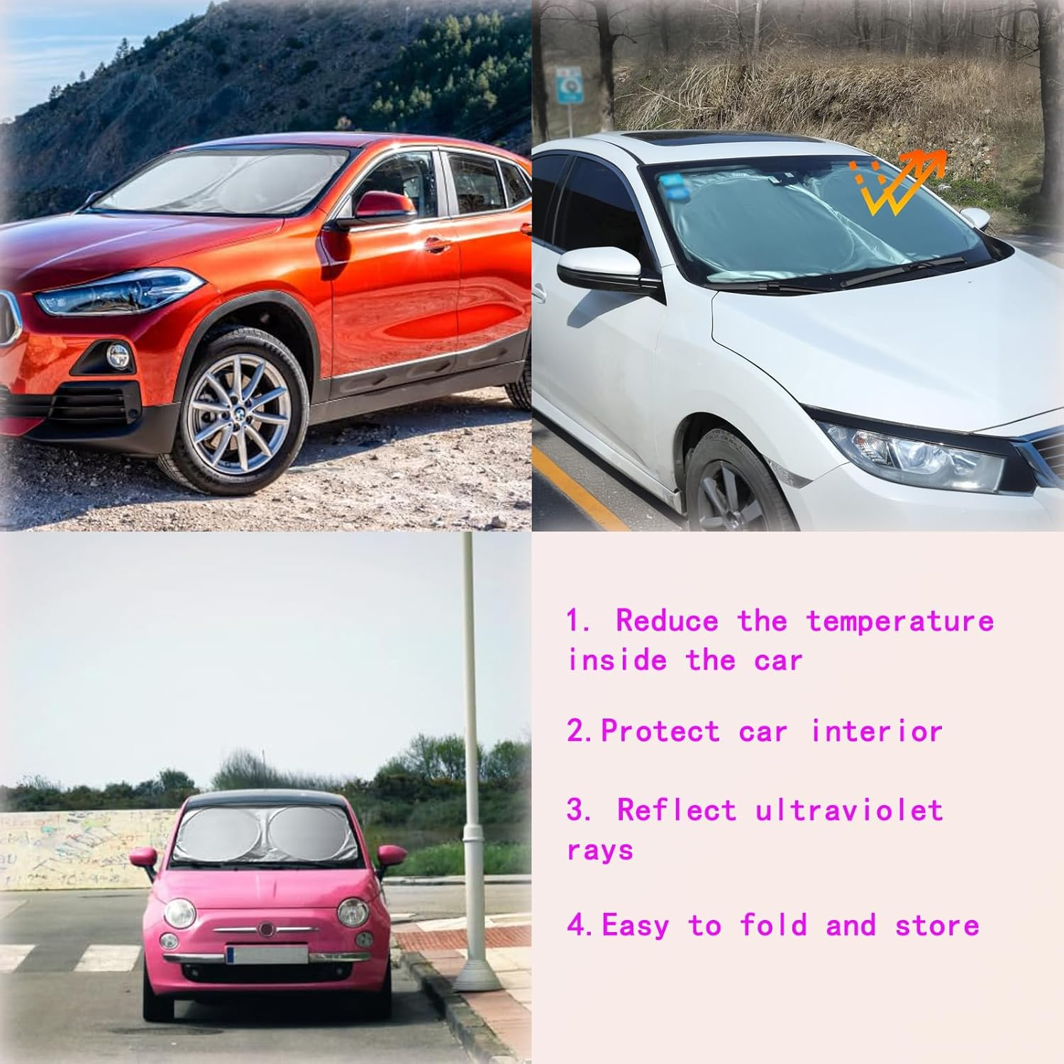 Foldable Car Windshield Sun Shade, 59 X 27.5 In, Silver - Block UV Rays, Protect Vehicle Interiors, Front Window Sun Shield with Storage Pouch