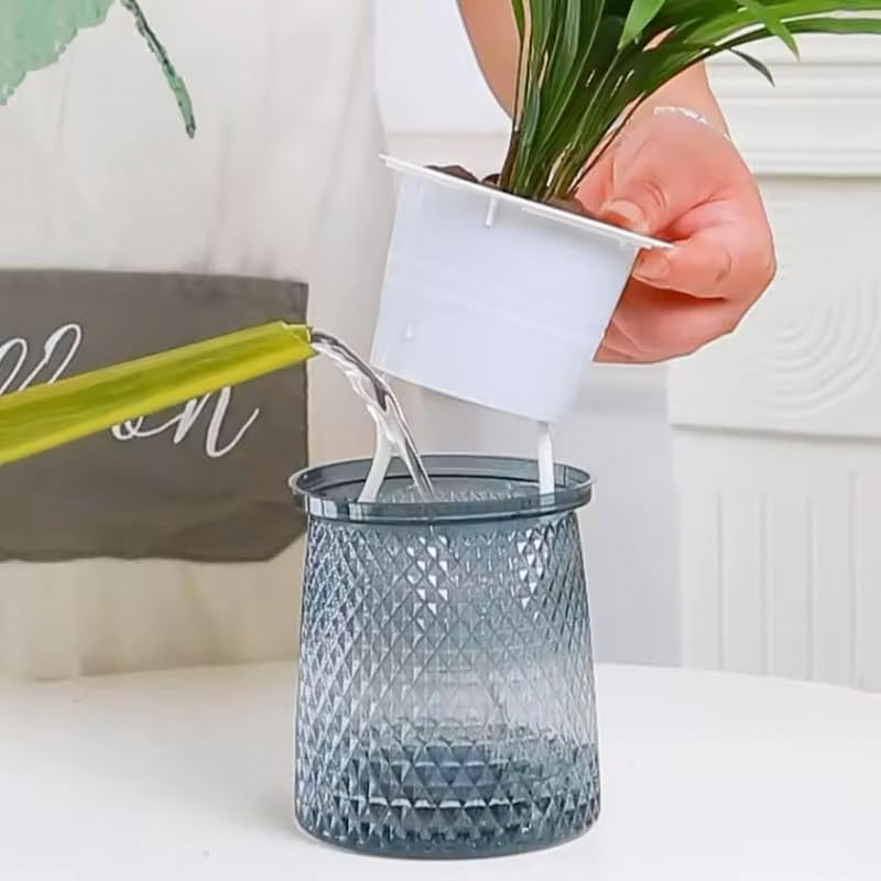 AIMALL 4PCS Self-Watering Hydroponic Planters with Diamond Design - Indoor Plastic Planters for Flowers, Herbs & Small Plants - Automatic Watering System image number 1