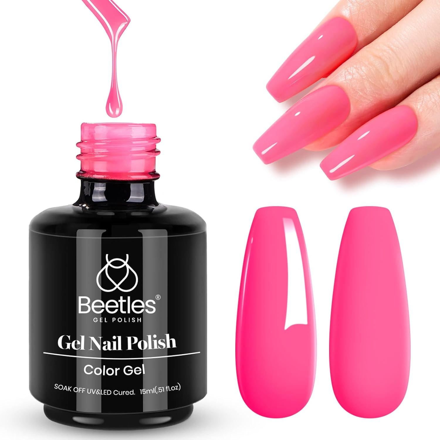 Beetles Gel Polish Gel Nail Polish,1Pcs 15Ml Poppy Pink Holiday Neon Hot Pink Gel Nail Polish Bright Pink Gel Polish, Soak off Uv LED Nail Lamp Gel Polish