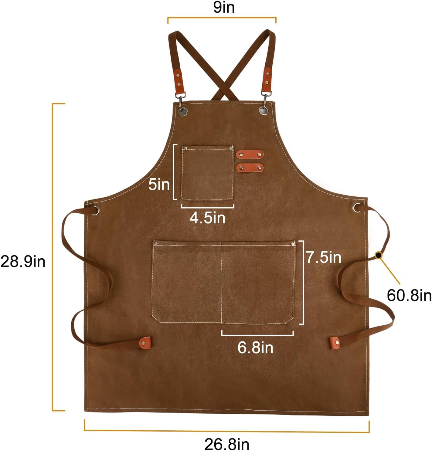 IKEEP Canvas Work Aprons for Men with Pockets Adjustable Strap and Large Pockets Apron Kitchen Cooking Baking Chef Apron image number 6