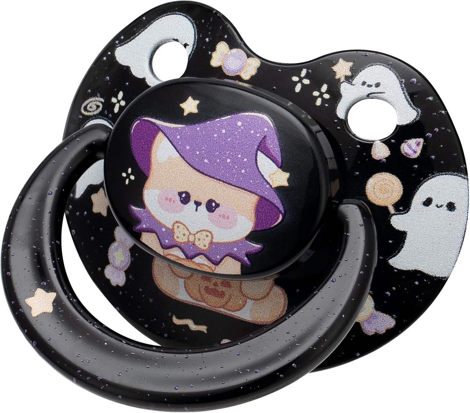 Somniumnight Halloween Adult Pacifier Big Size: Cute Bear Binky for Anxiety Relief - Large Shield Paci with Case Black image number 5