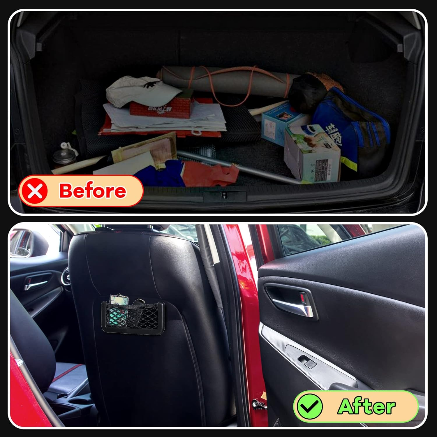 Frienda 2 Pcs ABS Plastic Frame Car Storage Net Bag Phone Car Mesh Net Holder RV Storage Boat Cargo Pocket Organizer Framed Mesh Pocket with Screws for Auto RV (6.7 X 3.15 Inch) image number 5