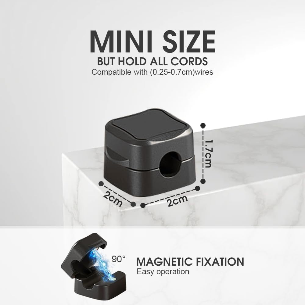 12 Pack Cord Organizer Holder, Magnetic Cable Clips Management, Strong Adhesive Phone Charging Cords Organizer, Hide or Organize Desk Cable Wire for Home,Office,Car,Desk,Nightstand (Black, 12PCS) image number 4