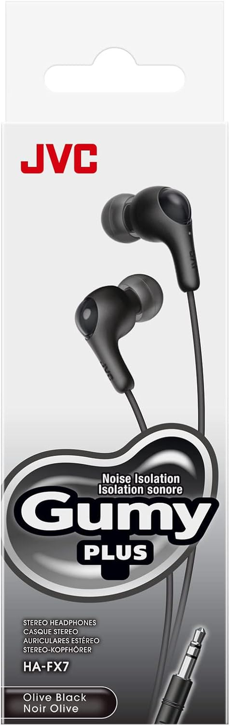 JVC Gumy in Ear Earbud Headphones with Paper Package, Powerful Sound, Comfortable and Secure Fit, Silicone Ear Pieces S/M/L - HAFX7BN (Black) - Green image number 2