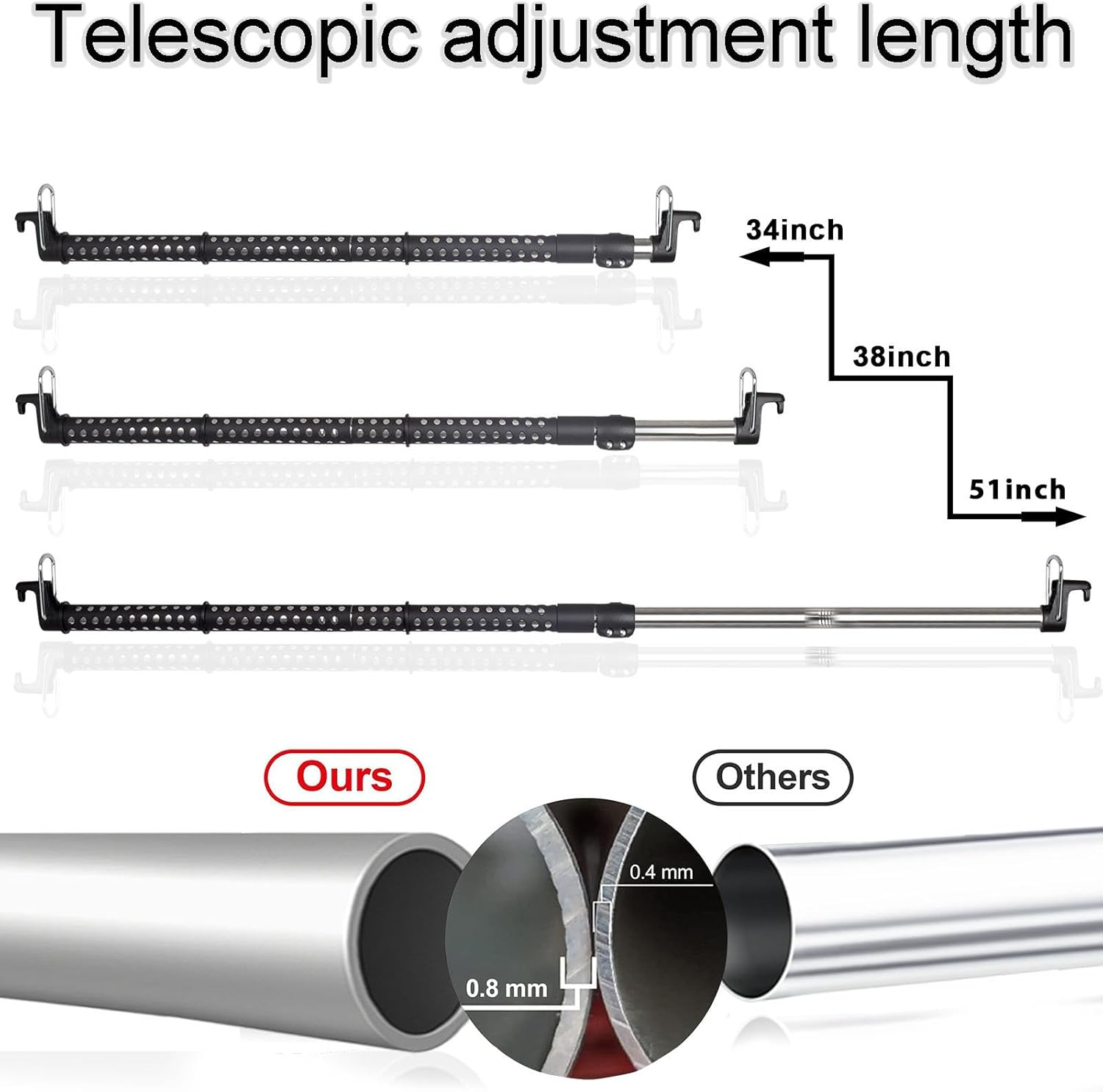 UEGHNS Car Clothes Hanger Bar, Clothes Rack for Car Telescopic Adjustable 31.6-54Inch, Heavy Duty Car Clothes Rack Suitable for Cars, Trucks, Suvs, Rvs, Road Trippers, Rvs.(34-53.3Inch) image number 4