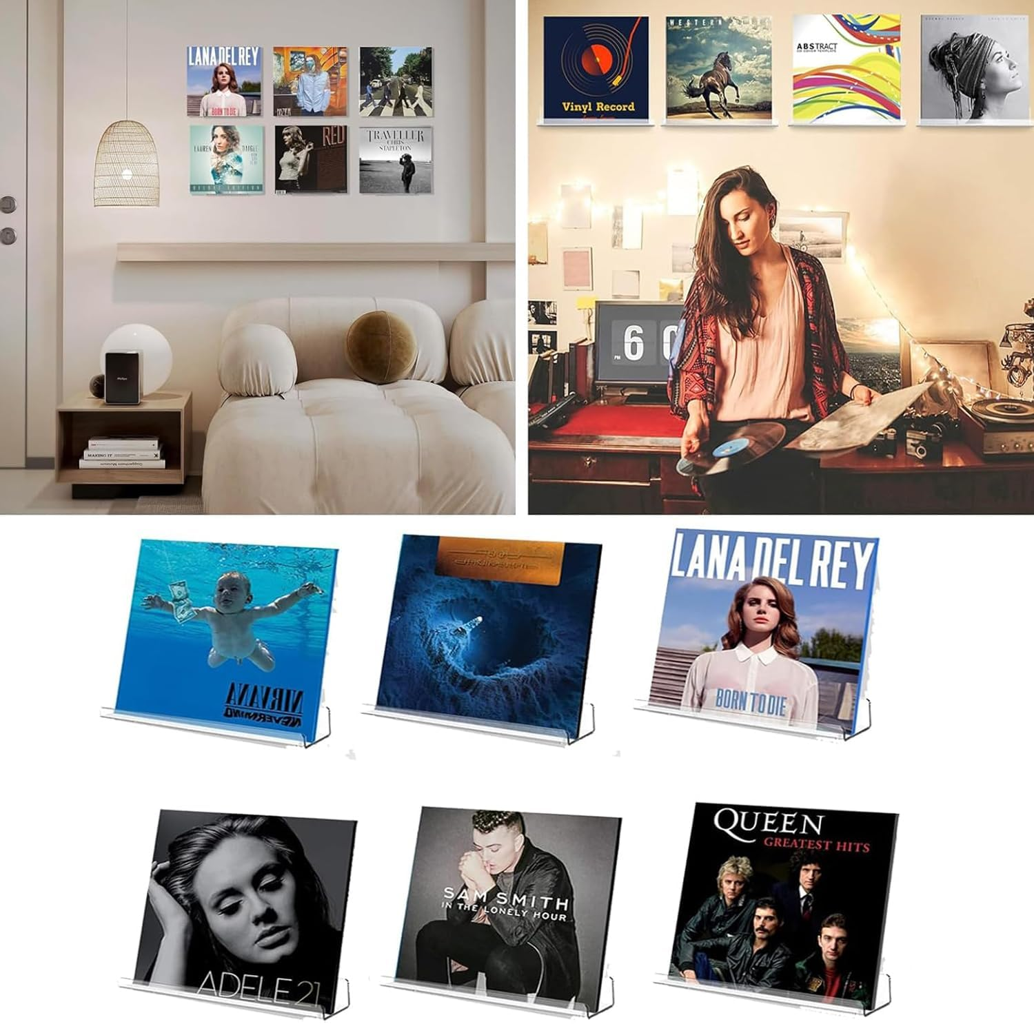 Xinghonyac 6 Sets Vinyl Record Shelf Wall Mount, 7 Inch Clear Acrylic Album Record Holder Display, CD Rack, Record Wall Display Rack, Children'S Bookshelf, Magazine Rack, Picture Wall Shelf image number 2