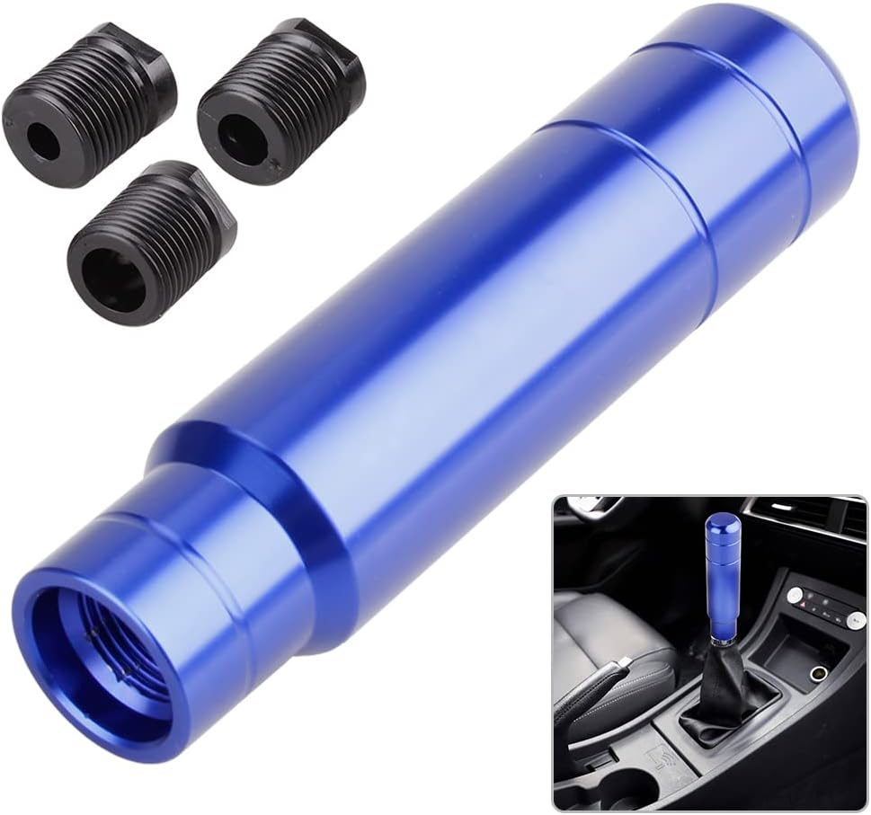 BARTOO Aluminum Alloy Heavy Weighted Shifter Knob, 5" Auto Gear Shift Knob, Car Gear Lever Stick Shifter Handle,With 3 Threaded Adapters M8 M10 M12,Fit Most Automatic Manual Vehicle (Blue) - Blue image number 2