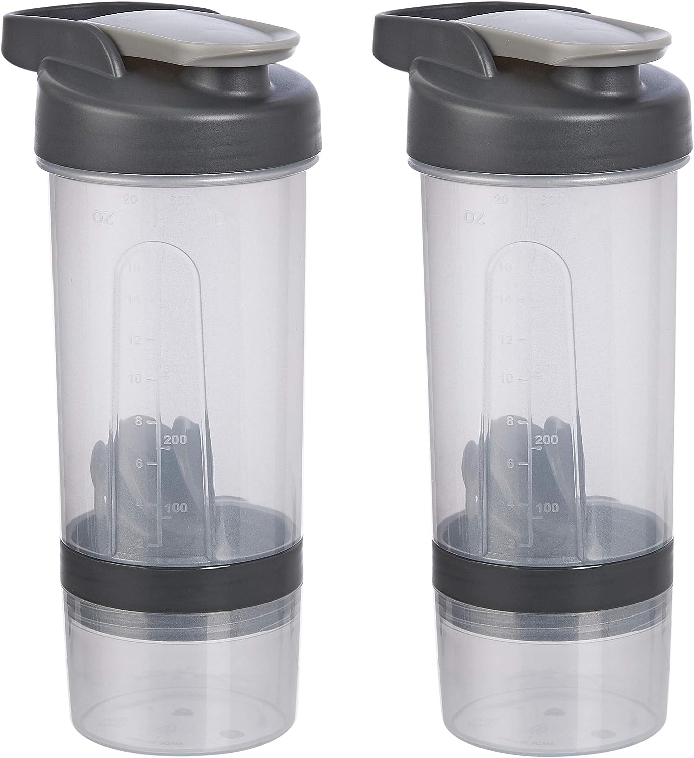 Amazon Basics Shaker Bottle with Mixer Ball &ndash; 592-Ml, 2-Pack, Grey