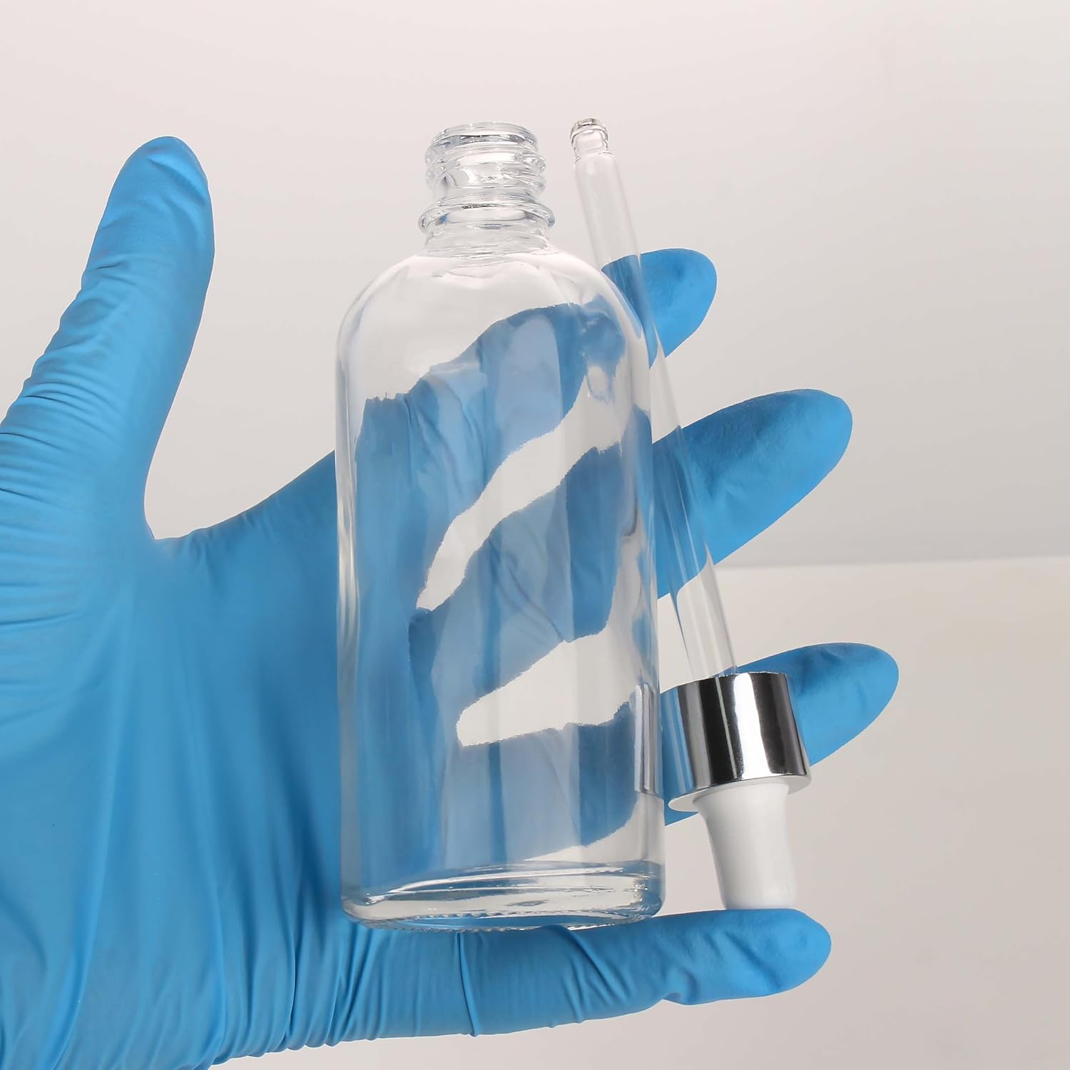 COSIDEA 3 Pcs Empty 3.33Oz / 100Ml Clear Glass Dropper Bottles Silver Droppers for Oils Essential Oil Bottle Travel Serum Containers image number 3