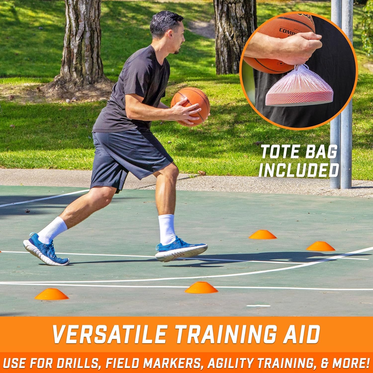 JASAI Premium Sports Cones for Agility Training and Drills - 20 Pack with Tote, Soccer Cones for Sports Training, Football, Basketball, Coaching, Practice Equipment - Orange image number 6