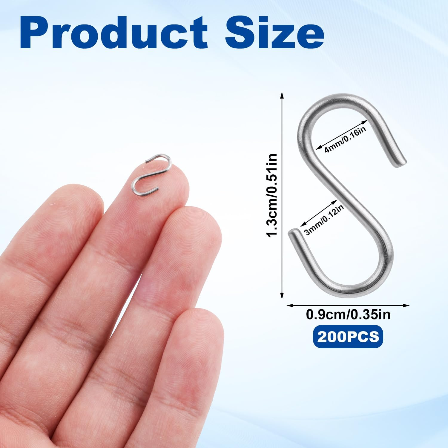 200Pcs Mini S Hooks for Hanging, 1/2 Inch Stainless Steel Tiny Miniature Ornament Hooks Metal Wire Small S-Shaped Hangers Connectors for Jewelry Making DIY Craft Keychain (Silver) image number 6