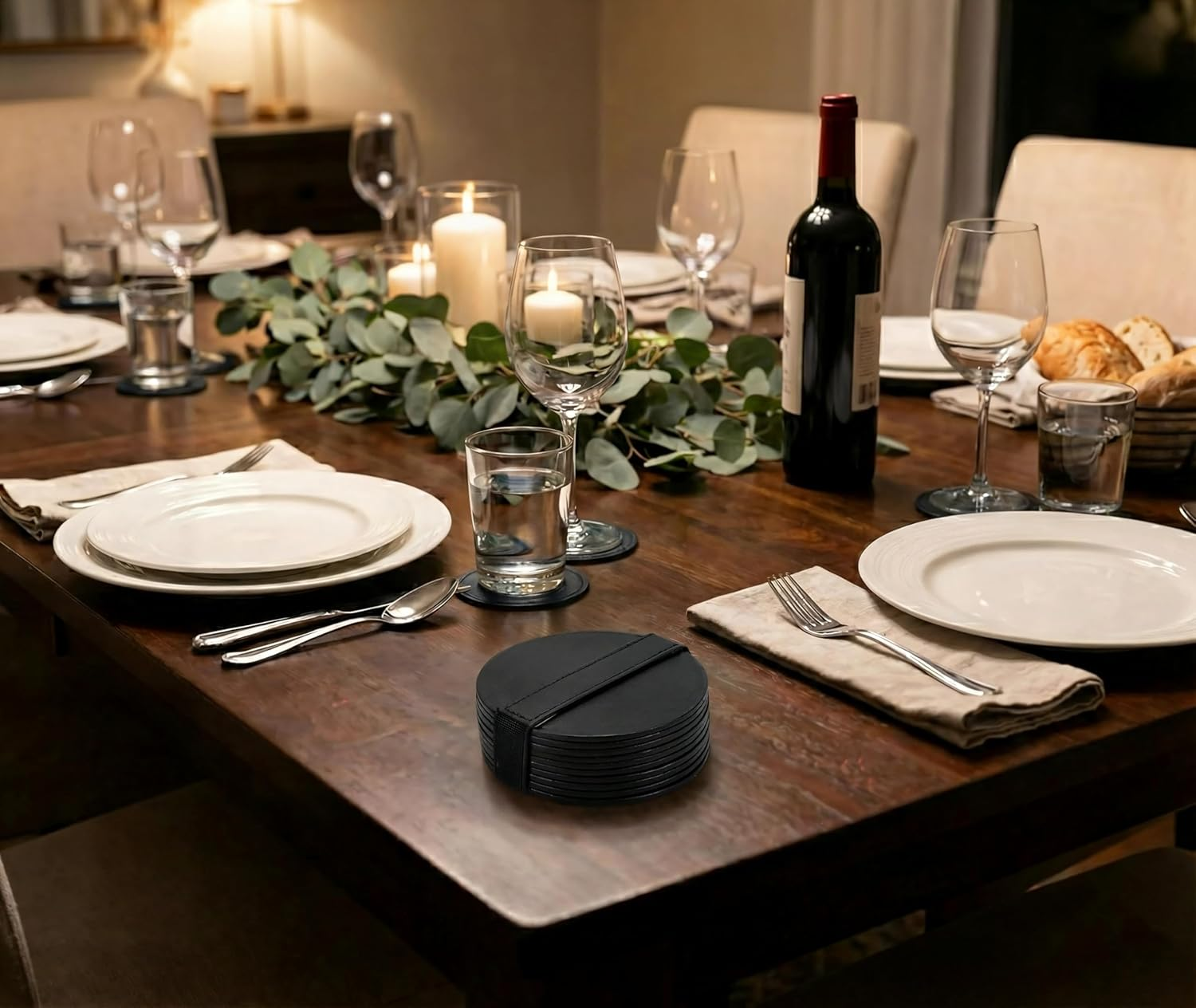 Brute Strength - Full Grain Leather Coasters - Black - round - Pack of 10 - round Glass Coasters - Drinks Coasters image number 2