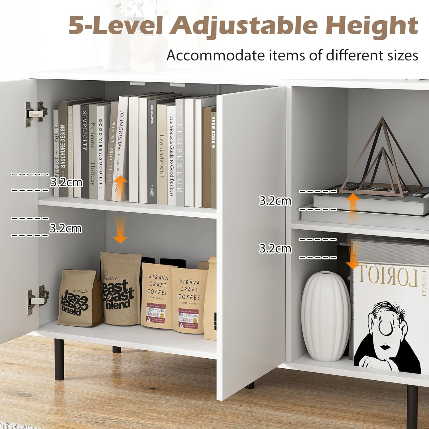 Giantex 106 Cm Sideboard Buffet Cabinet, Modern Kitchen Storage Cabinet W/ 2 Doors & Adjustable Shelves, Anti-Toppling Kit, Coffee Bar Cabinet for Kitchen, Entryway, Dining Room image number 3