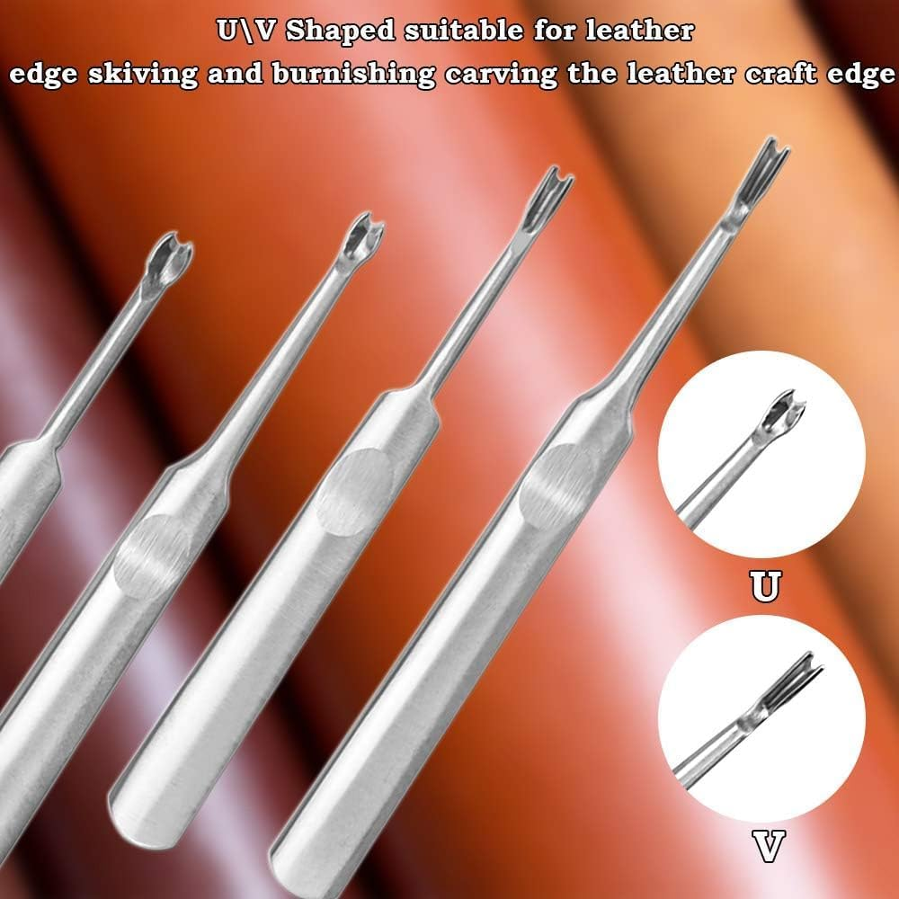 8Pcs Leather Edge Bevelers,Leather Tools Edge Beveler Durable Leather Groover Tool Stainless Steel U-Shaped V-Shaped Groover Working Hand Leather Edge Skiving Leather Tools for Crafting image number 4