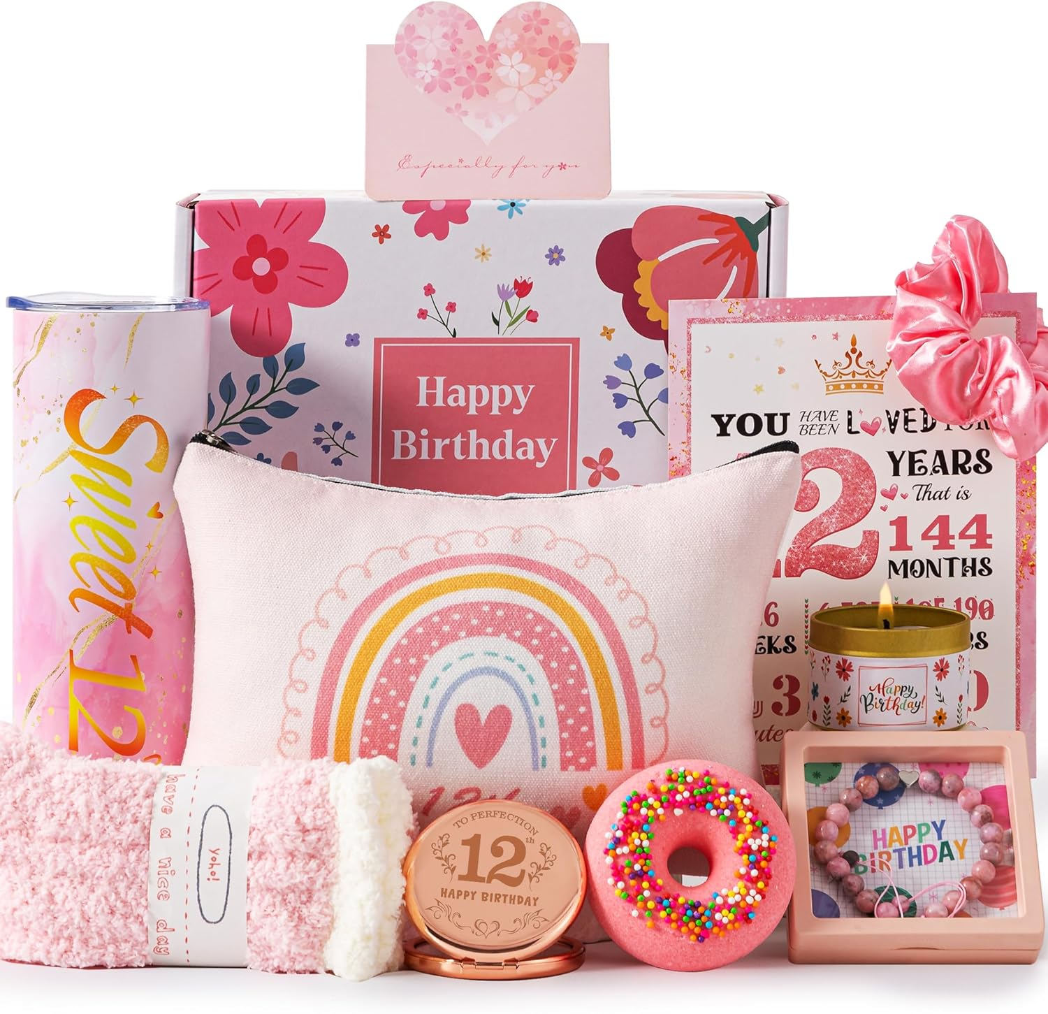 12Th Birthday Gifts for Girls,Best Gifts Basket Presents Ideas for Turning 12 Year Old Girls,Happy Sweet 12Th Birthday Pamper Hamper Box Kit for Sister Daughter Granddaughter Niece Teenage Teen Her