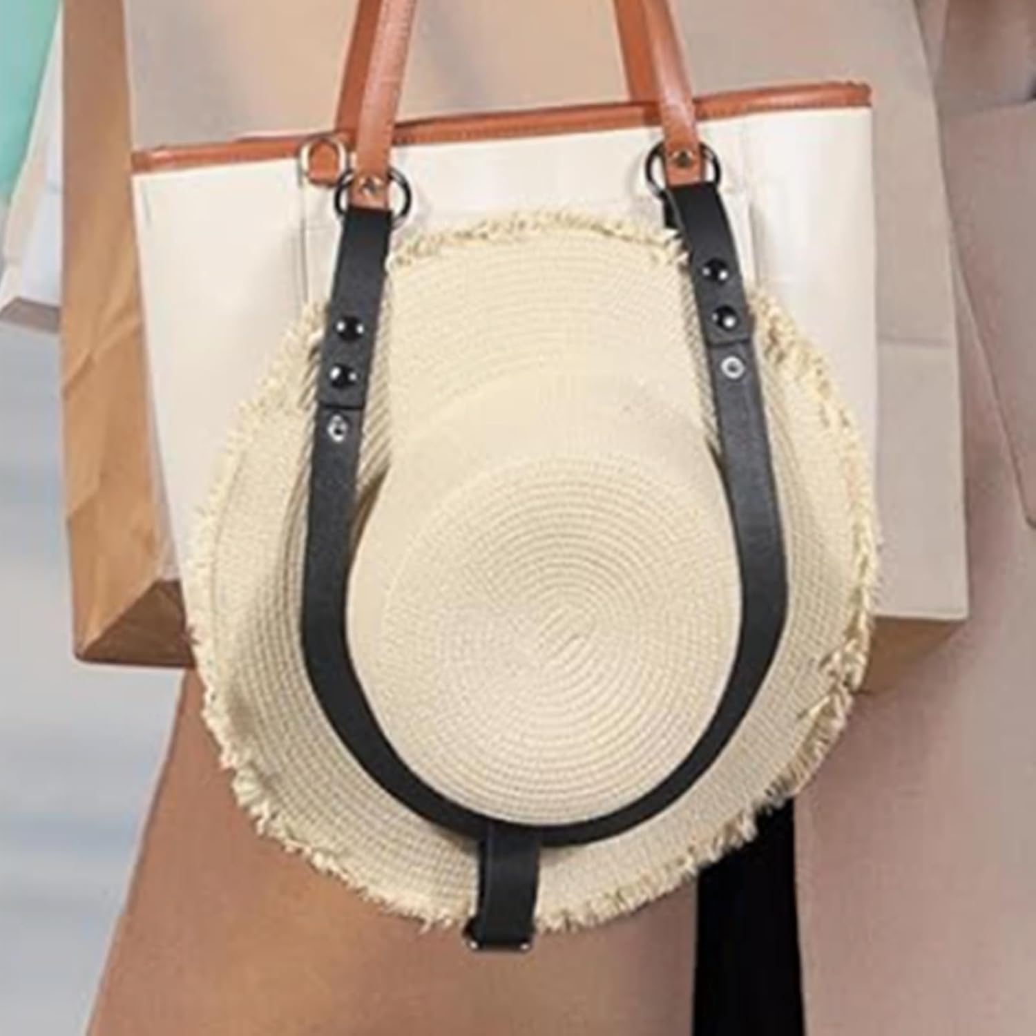 Hat Harness Clip - Portable PU Leather Travel Hat Organizer, Lightweight Design, Easy Installation | Carrier Strap Sun, Backpack and Luggage Storage, Hiking, Camping, Travel Buddy image number 4