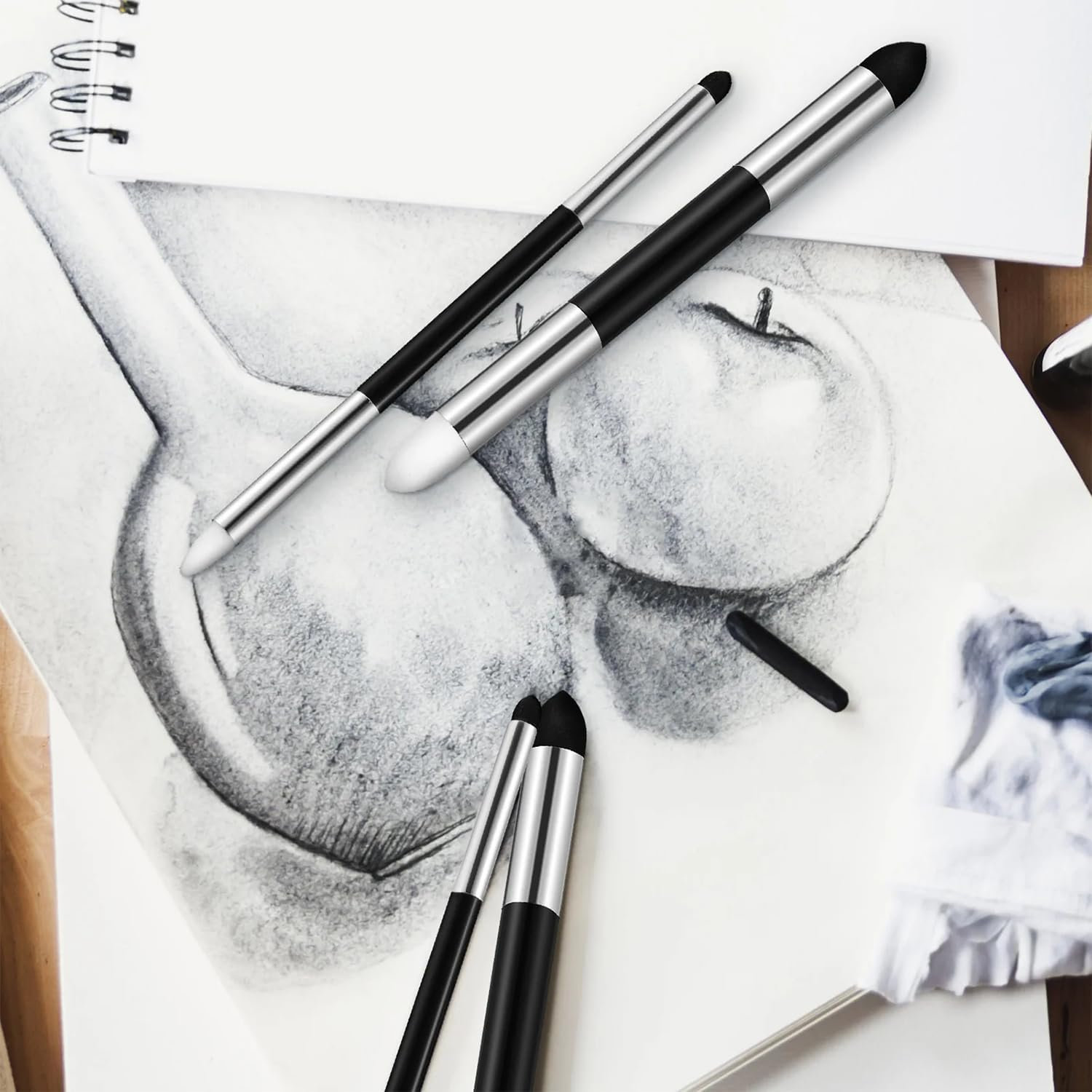 Funtyboo 6 Pcs Artist Blending Sponge Pen, Sketch Brush 2 Sizes Double-Headed Pastel Blending Stump Pencil for Artist Professional Student Detail Correcting Tool image number 2