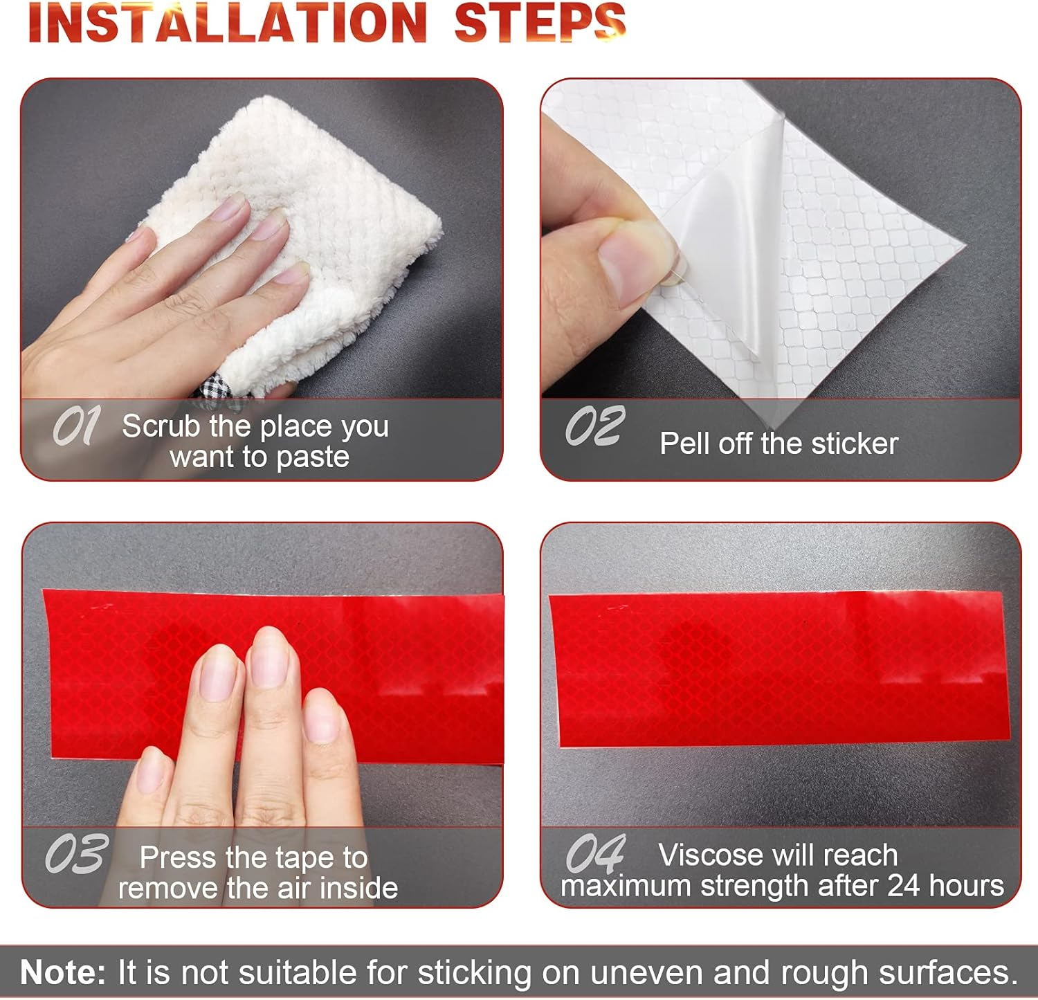 XFXIA Reflective Tape Waterproof, 20M*5Cm Reflective Warning Sticker High Intensity Self-Adhesive Safety Tape for Vehicles Car Trailers Night, Reflector Tapes for Road Facilities Safety Reminder (Red) image number 5