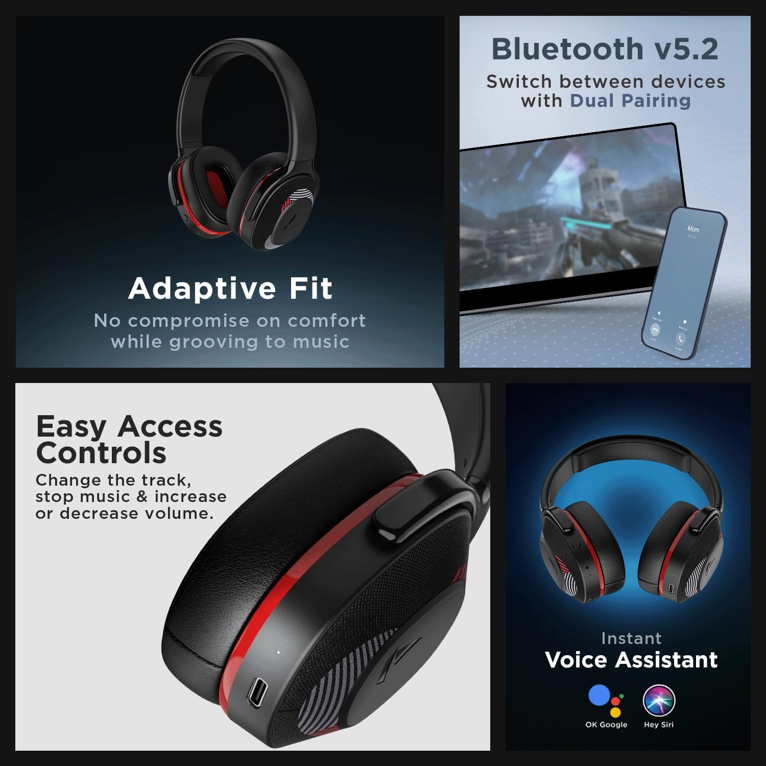 Boat Rockerz 425 Bluetooth Wireless on Ear Headphones Signature Sound, Enx Tech, ASAP Charge, 25H Playtime, Bluetooth V5.2, Dual Pairing with Mic(Fiery Red) image number 4