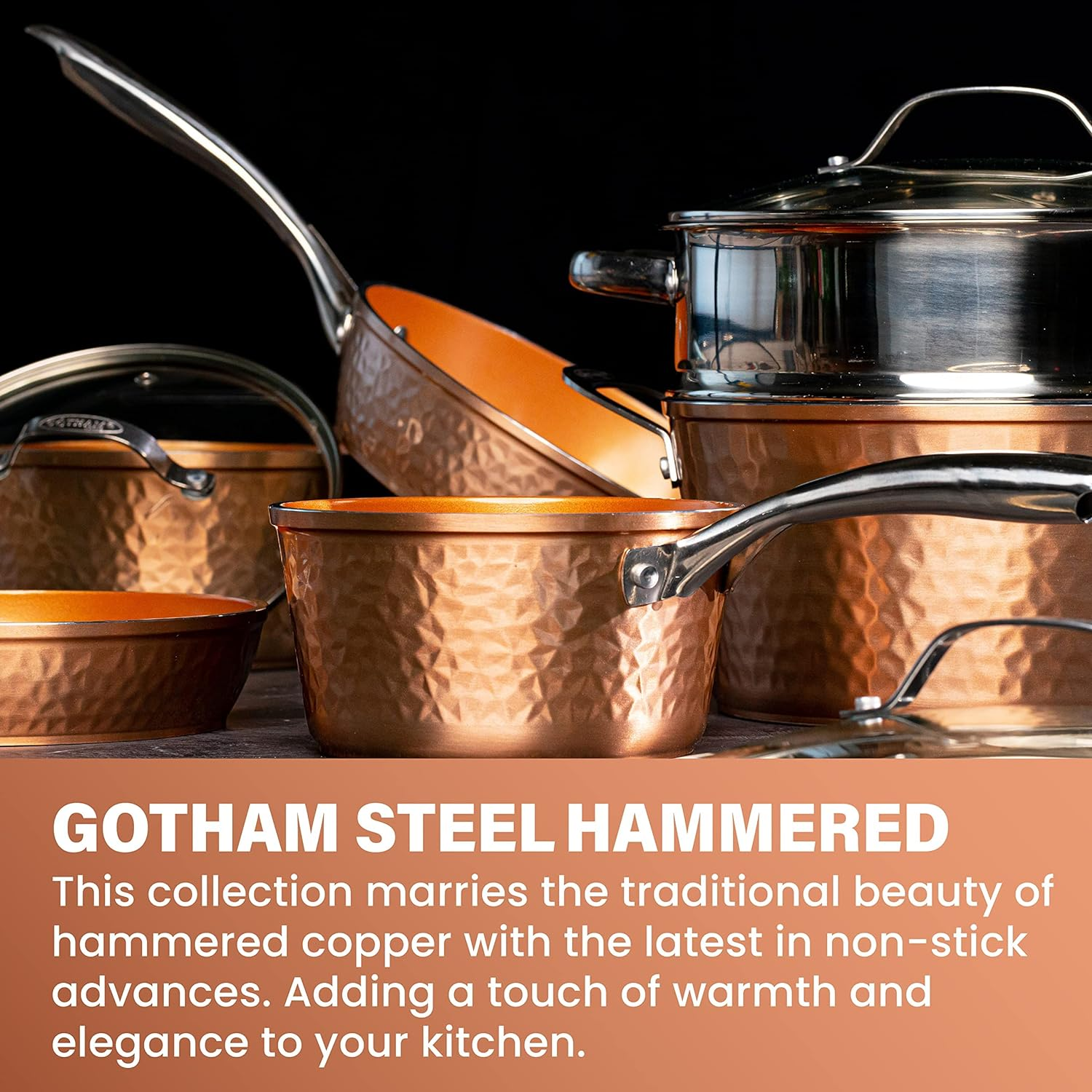 Gotham Steel Hammered Copper Collection &ndash; 20 Piece Premium Pots and Pans Set Nonstick Ceramic Cookware + Bakeware Set for Kitchen, Induction/Dishwasher/Oven Safe, Healthy and Non Toxic