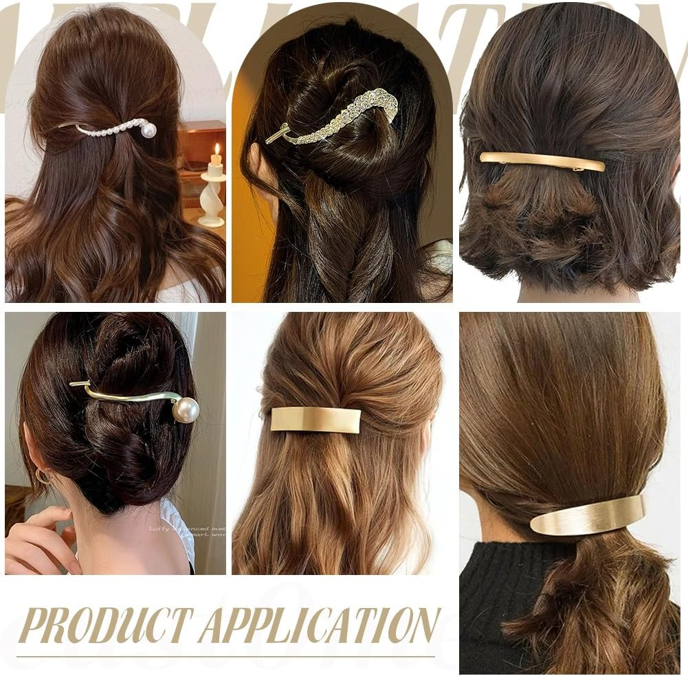 WADORN Pack of 6 Metal Hair Clips for Women, 6 Style French Hair Clips Made of Alloy Geometric Hair Pin with Imitation Pearl for Minimalist Boho Wedding Parties image number 3