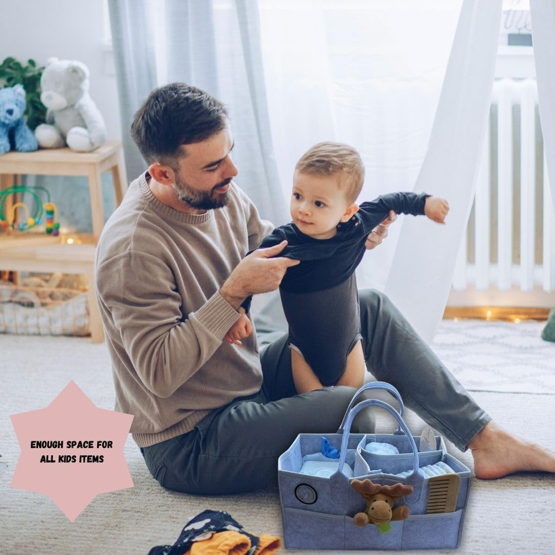 Large Baby Diaper Caddy Organizer Nappy Caddy Bag Portable Felt Nursery Essential Storage Basket for Baby Essentials, Spacious Car Travel Organizer with Multi Pockets Changing Table Organizer image number 3