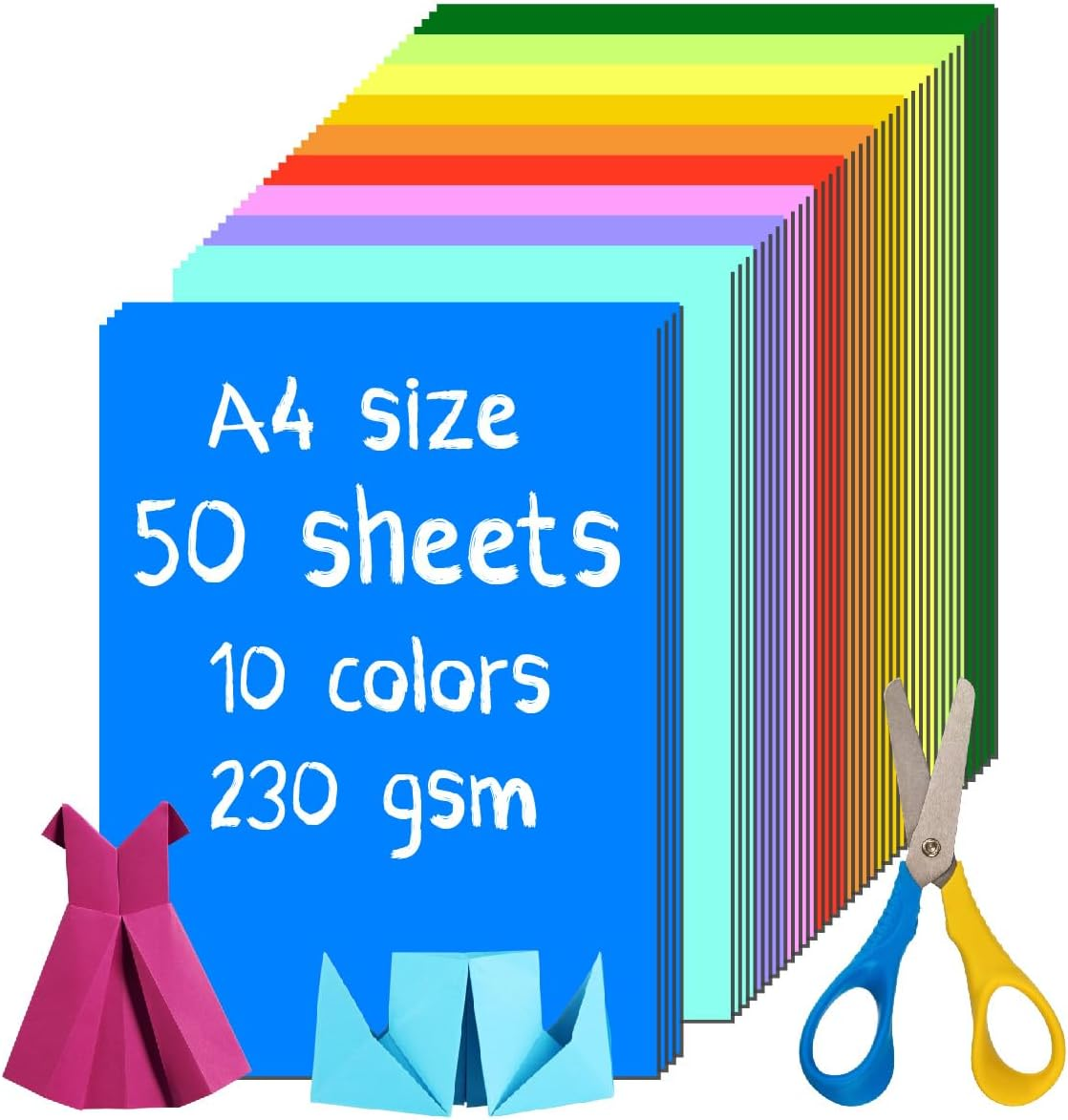 Cororio A4 230Gsm Premium Coloured Paper Cadrdstock - 50 Sheets, 10 Vibrant Colors - Heavyweight Cardstock with Vivid Colors - Crafts, School Projects, Invitations, DIY Art, Professional Printing​