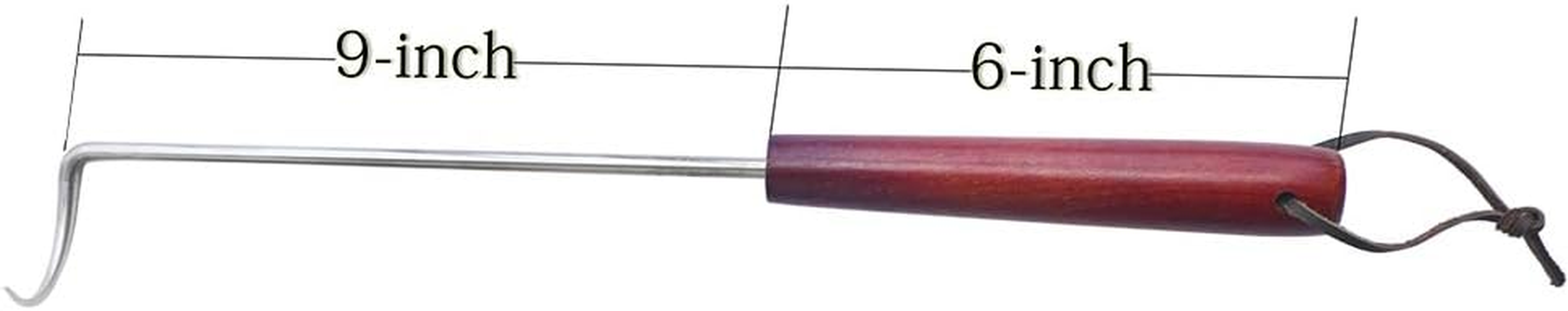 PEPKICN 15 Inches Pigtail Food Flipper - Stainless Steel BBQ Meat Turner Hook with Wooden Handle