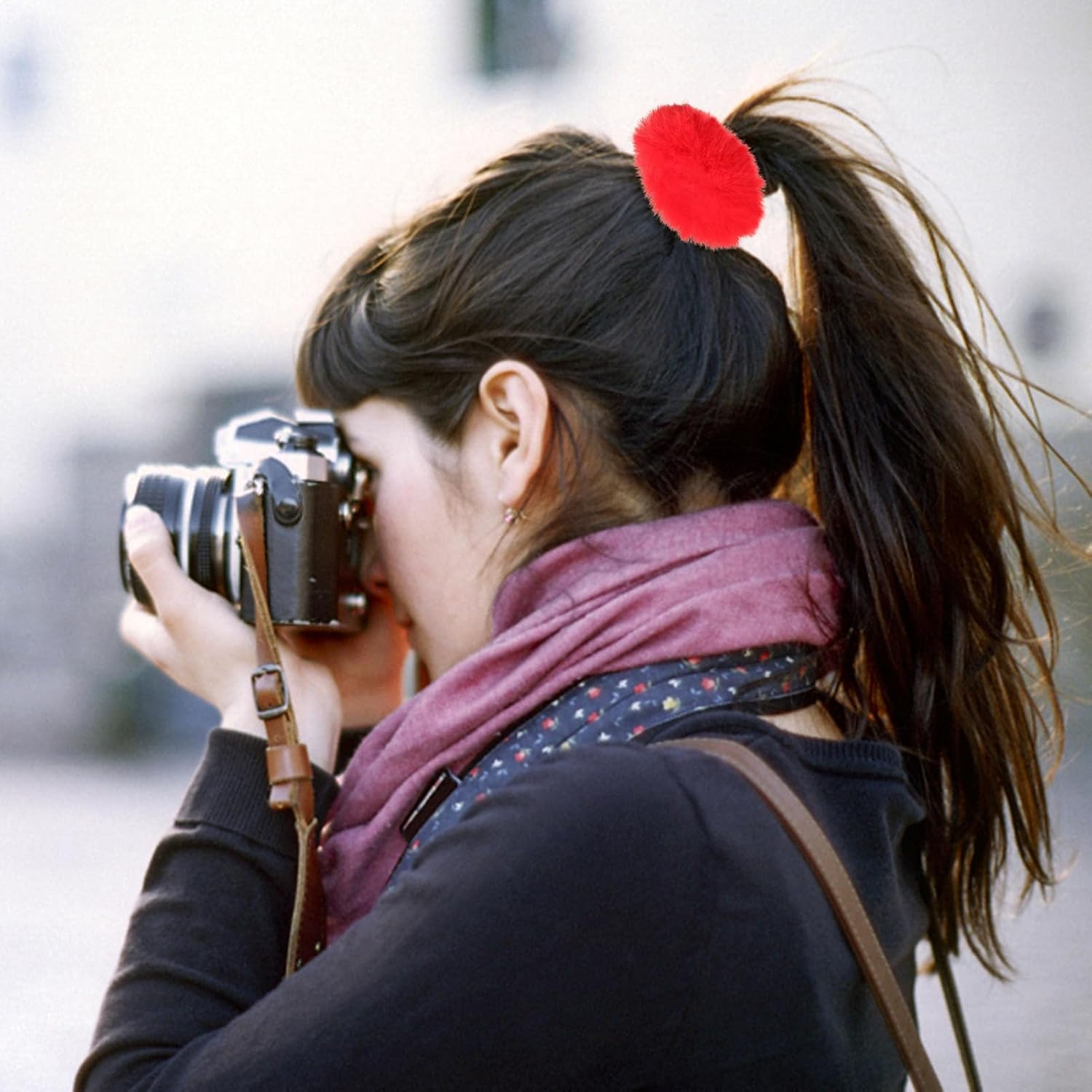 2 Pieces Furry Hair Scrunchies, Elastic Faux Rabbit Hair Ties, Soft and Cute Ponytail Holder, Exquisite Fashion Dress up Accessories for Women and Girls (Red) - Black image number 2