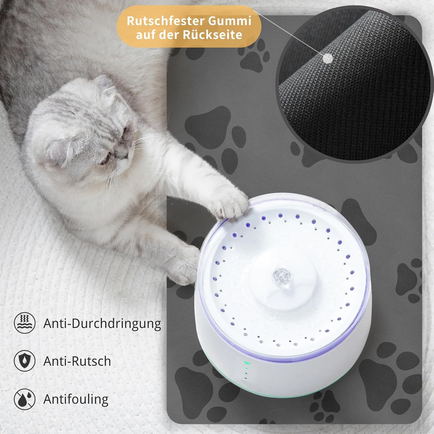 Bowl Mat, Cat Feeding Bowl Mat, 50 X 35 Cm, Waterproof Pet Feeding Mats, Non-Slip Mat, Cat Bowl, Feeding Mat, Cat Food, Feeding Bowl Mat (Grey) image number 3