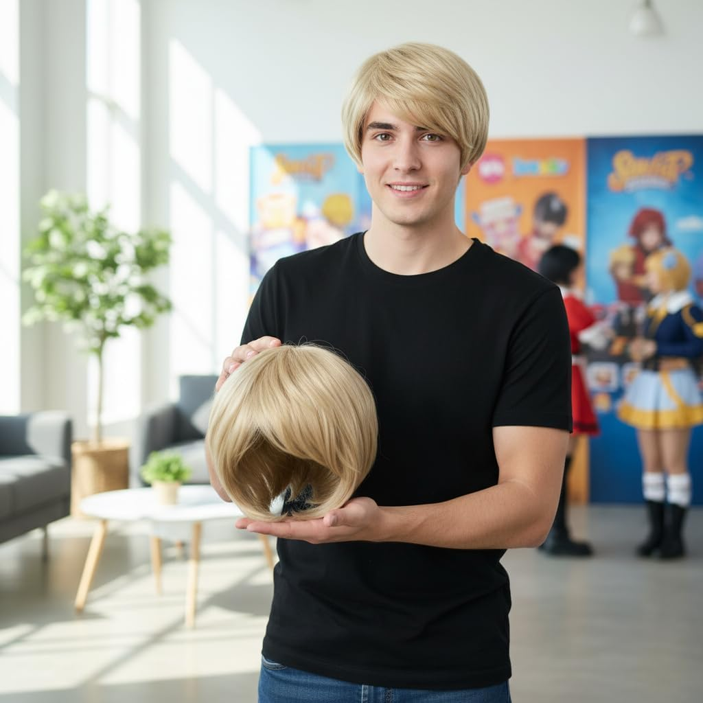 Men'S Short Blonde Wig Heat Resistant Synthetic Hair for Daily Use, Natural Looking & Comfortable Fit - Damaill image number 6