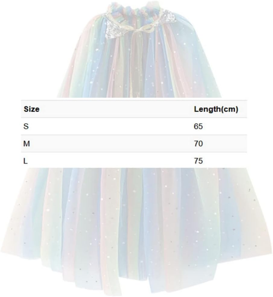 Costume Bay Girls Mermaid Rainbow Sequin Cloak Princess Sparkling Mesh Cape Hooded Cloak Halloween Book Week Dress up Party Birthday Gift Accessory Photoshoot image number 1