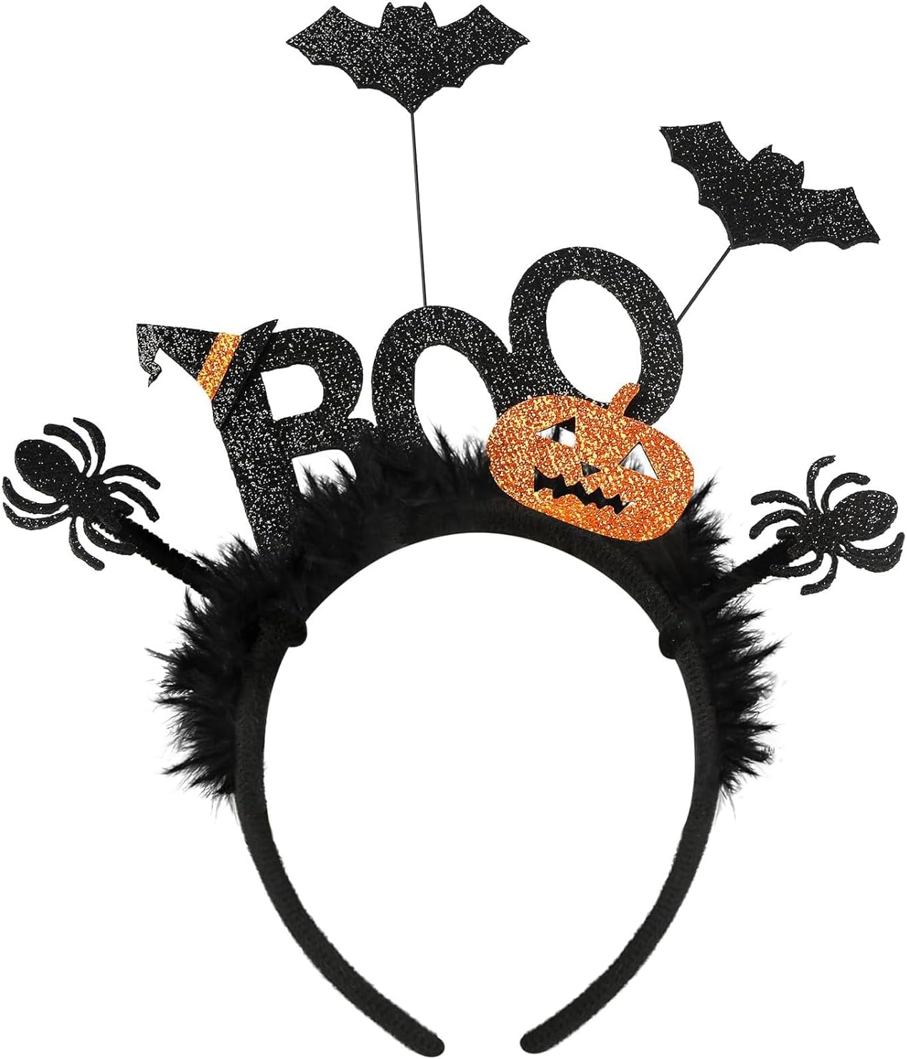 Halloween Bat Headband - Glitter BOO Headband with Adjustable Bats, Pumpkins & Witch Hat - Elastic Spooky Hair Hoop for Women, Kids & Adults - Halloween Party, Cosplay & Costume Accessories image number 3