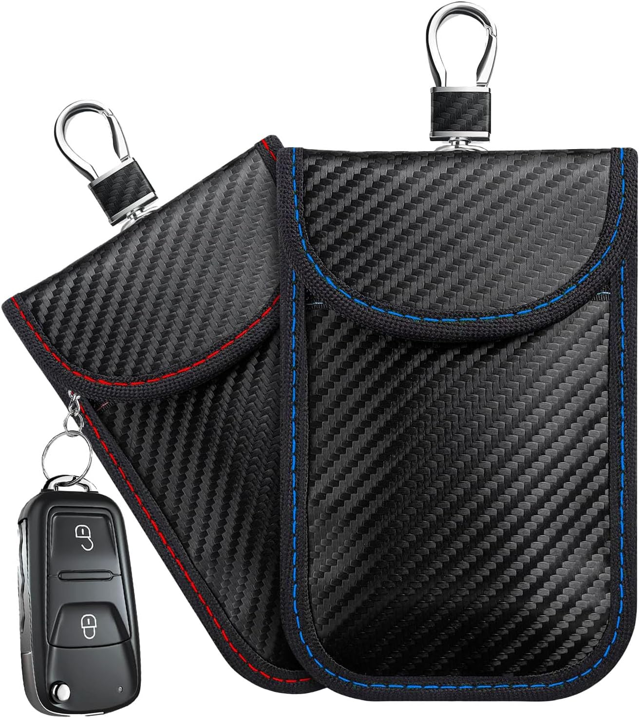 Faraday Pouch for Car Keys,2 Pack Faraday Key Fob Protector Bag,Car RFID Signal Blocking Pouch,Anti-Theft Car Security Cage-Blue+Red image number 5