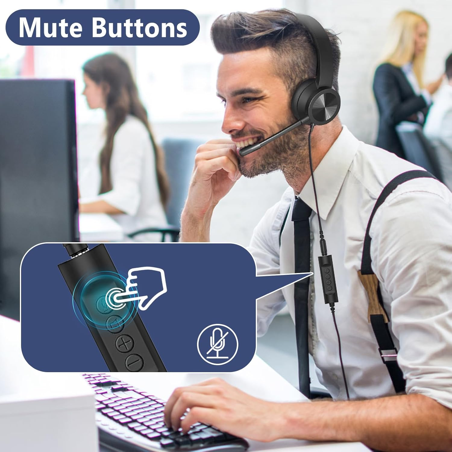 USB Headset with Mic, Wired over Ear Headphone, ANC and Noise Cancelling Microphone of 330 Degrees Rotation, Clear Crystal Sound, Adjustable In-Line Control Microphone, Comfortable Wearing Design image number 2