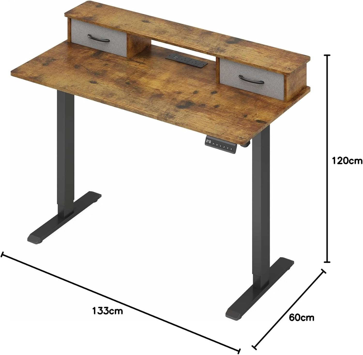 ADVWIN Electric Standing Desk with 2 Drawers, Adjustable Height Sit Stand up Desk with Storage Shelf, 120Cm Splice Board Walnut - Walnut Color image number 4