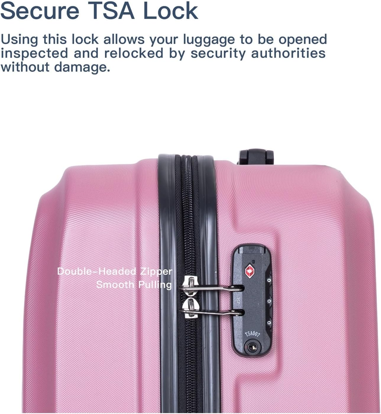 XIQUMOPAX Piece Lightweight Hard - Shell Luggage Set with Lock, Spinner Wheels & Two Hooks, One Color, Pink image number 4