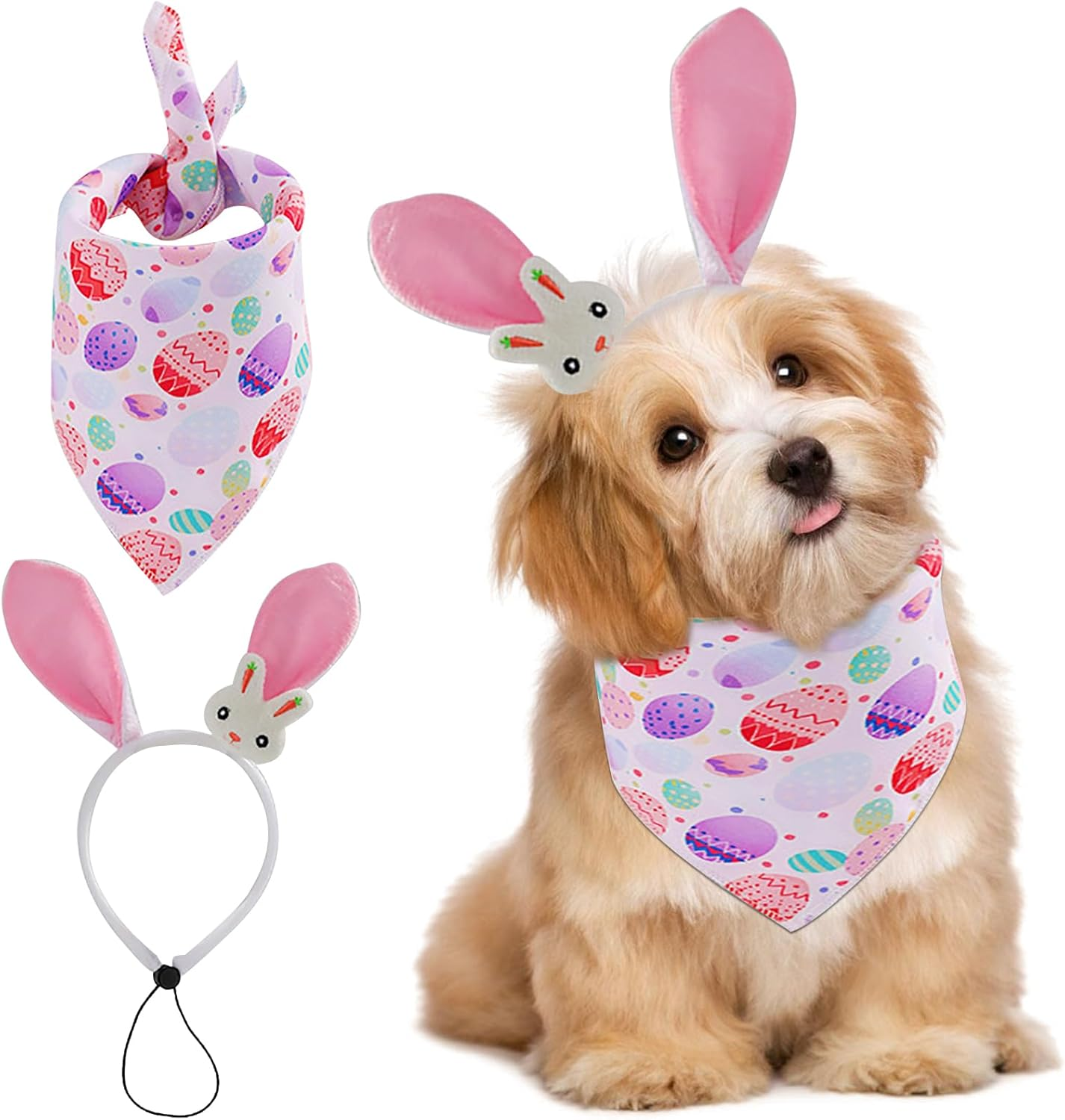 Durdiiy Dog Ear Headband+Easter Dog Bandanas, Cute Bunny/Carrot Ear Hairband+Easter Egg Pattern Easter Dog Scarf Triangle Bibs Pet Kerchief Bandana,Easter Party Puppy Headwear Supplies for Dog Cat (B) image number 4
