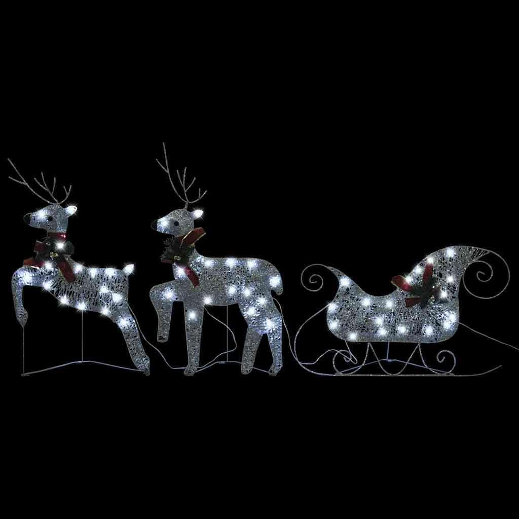 Reindeer & Sleigh Christmas Decoration 60 Leds Outdoor Silver Holiday Decor