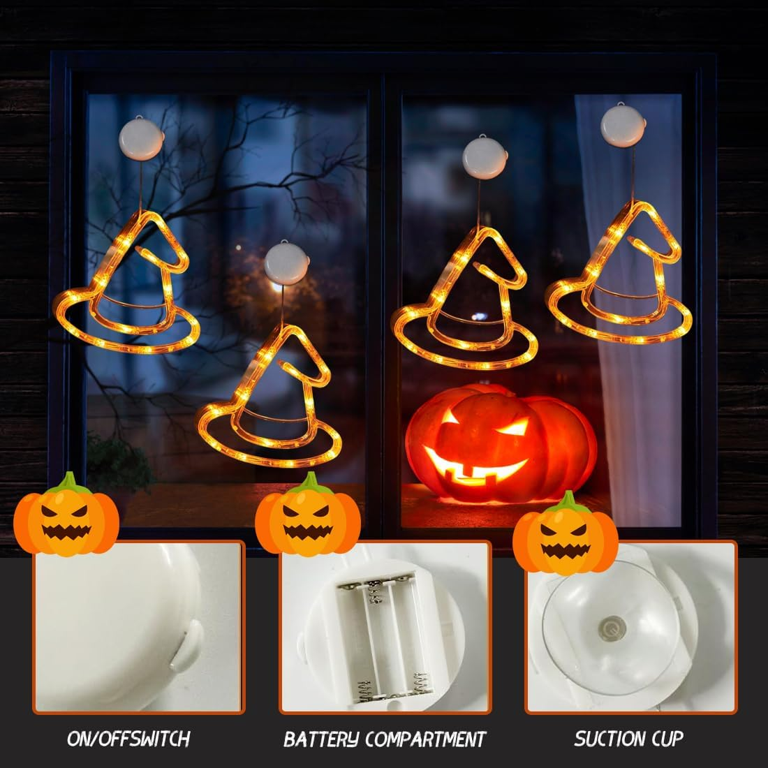 Tomedeks Halloween Decorative Fairy Lights, LED Halloween Decoration Indoor and Outdoor Use, Waterproof, Orange Hats Fairy Lights Battery image number 3