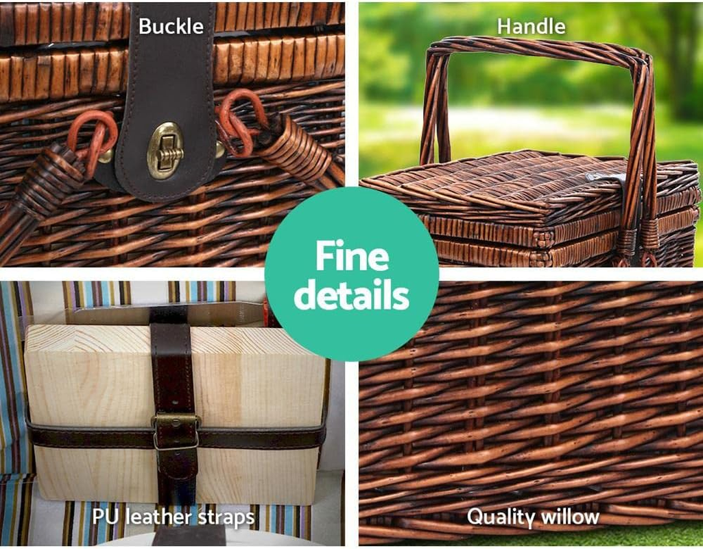 Alfresco Outdoor Insulated Liquor 4 Person Folding Deluxe Picnic Basket Set image number 5