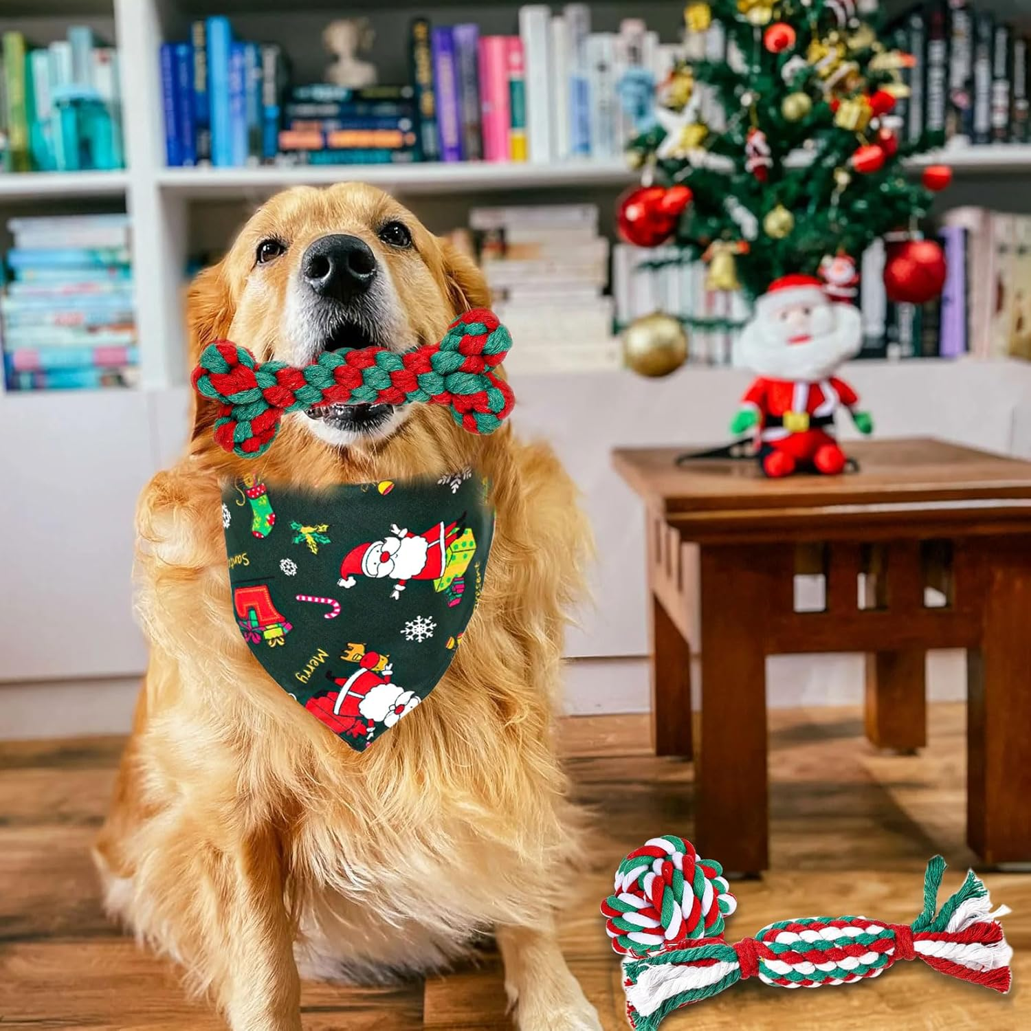 Pack of 6 Dog Toys Christmas, Gift Christmas Includes 5 Dog Toys Rope Natural Cotton & 1 Green Dog Bandana, Dog Chew Toy Christmas Dog Toy Candy Cane image number 5