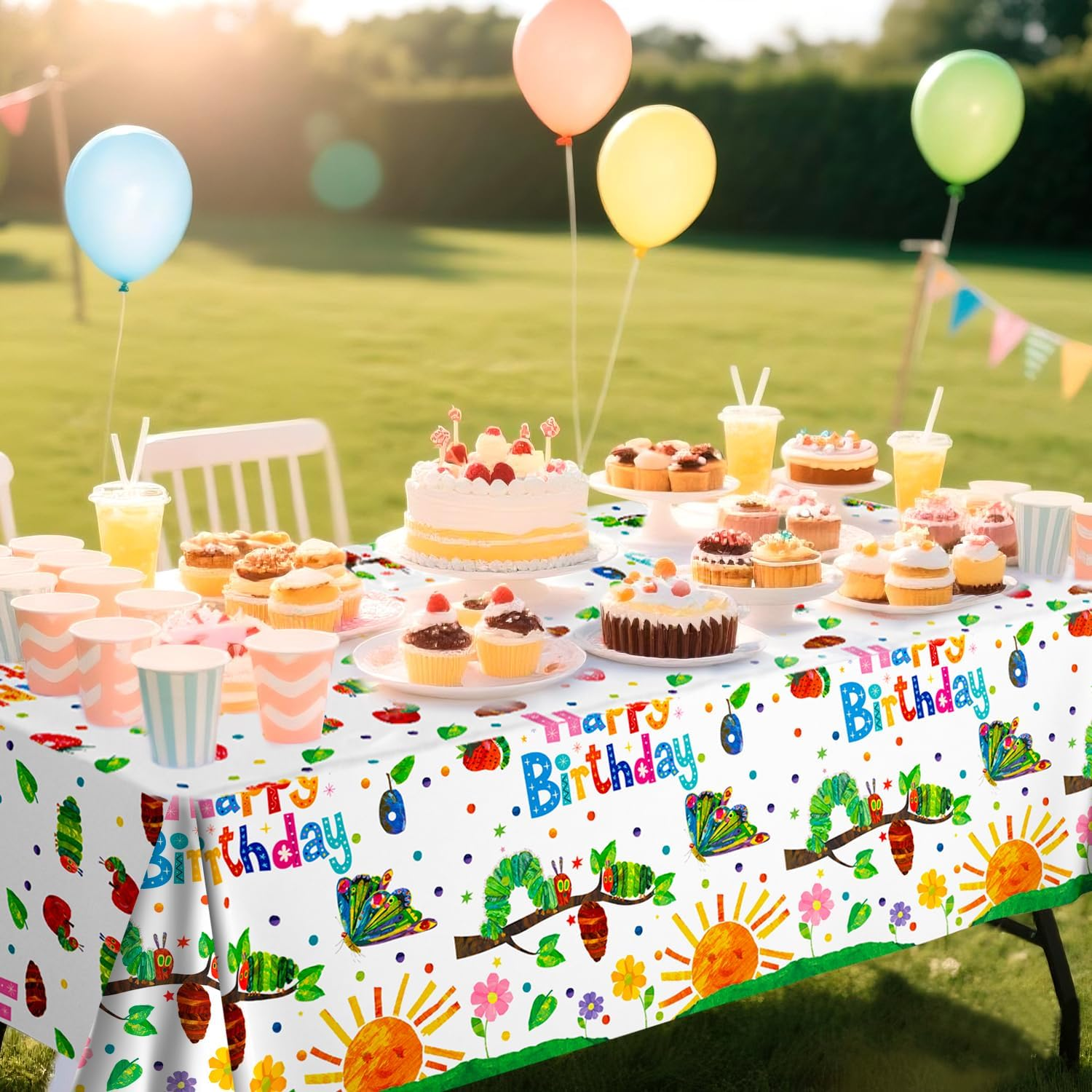 Caterpillar Party Decoration Tableware, 3Pcs the Very Caterpillar Party Tablecloth Hungry Caterpillar Birthday Tablecloth for Hungry Caterpillar Party Decoration, Caterpillar Decoration Birthday image number 1