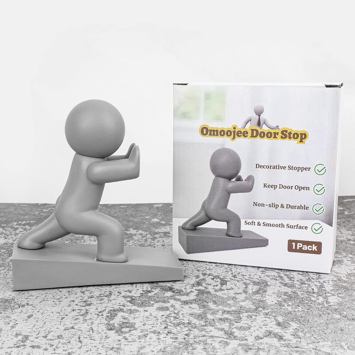 Cute Door Stopper, Decorative Door Stop, Protects Your Floors, Gray 1 Pack (Patented) image number 3