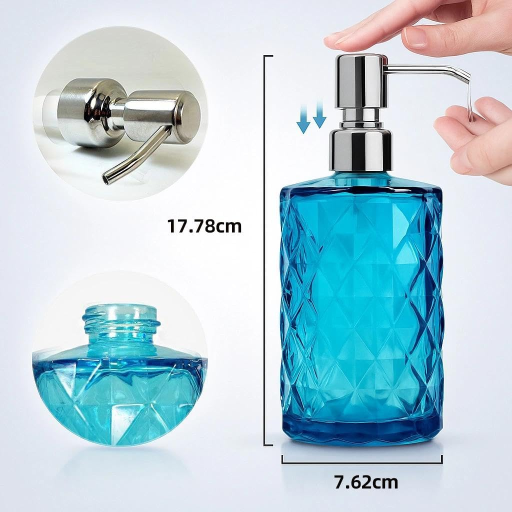 Glass Soap Dispenser with Rust-Proof 304 Stainless Steel Pump, Compatible with Soap, Lotion, Dish Soap, Shampoo & Body Cleanser for Bathroom, Kitchen & Office Use - Haheihei