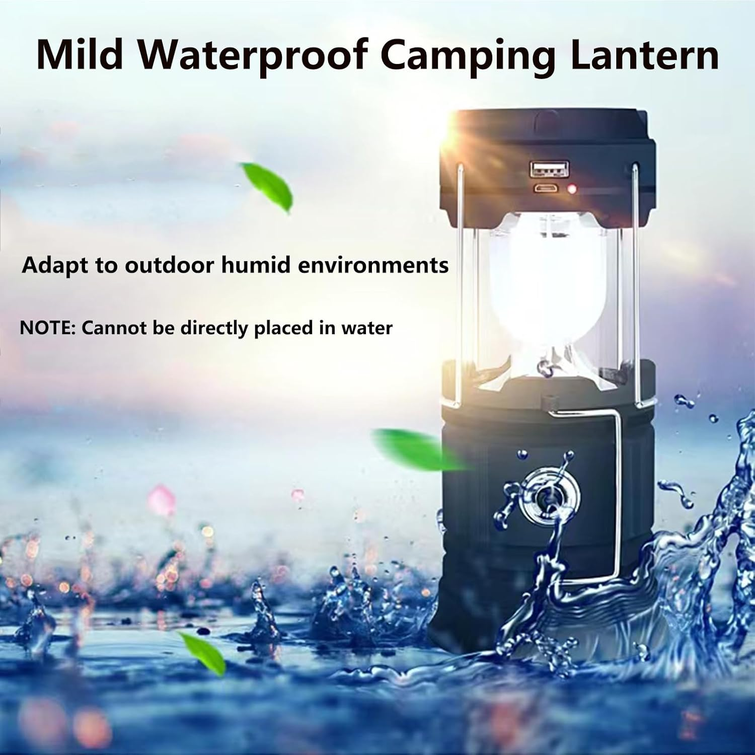 Collapsible Portable Solar Camping Lantern, USB Rechargeable LED Flashlight Survival Kits for Wild Camping Home Emergency Light Power Outages Hiking Hurricane (1 Pack) image number 2