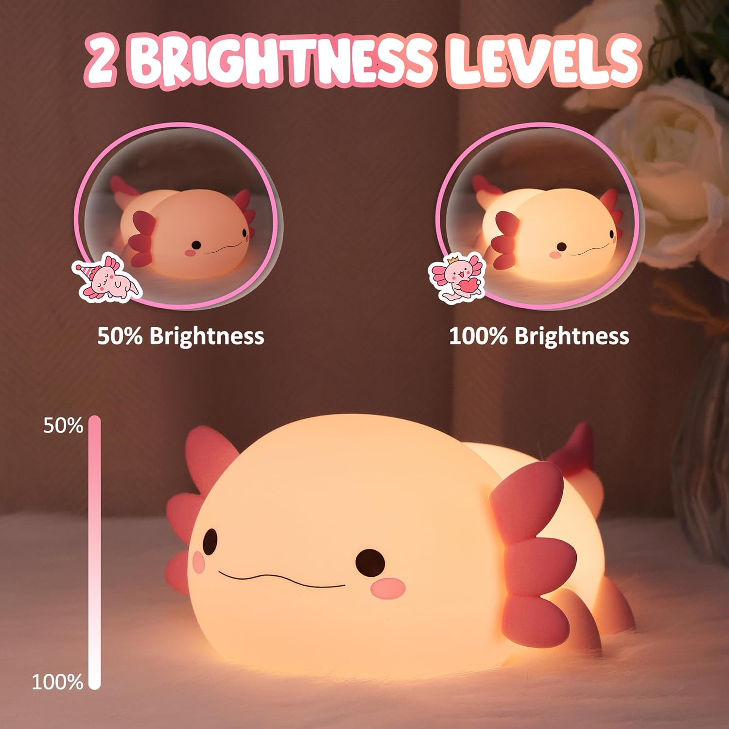 Lampeez Axolotl Gifts, Cute Axolotl Night Light, Soft Silicone Lamp Nursery Nightlight LED Touch Light, Bedroom Decor as Xmas Birthday Gifts Boys Girls