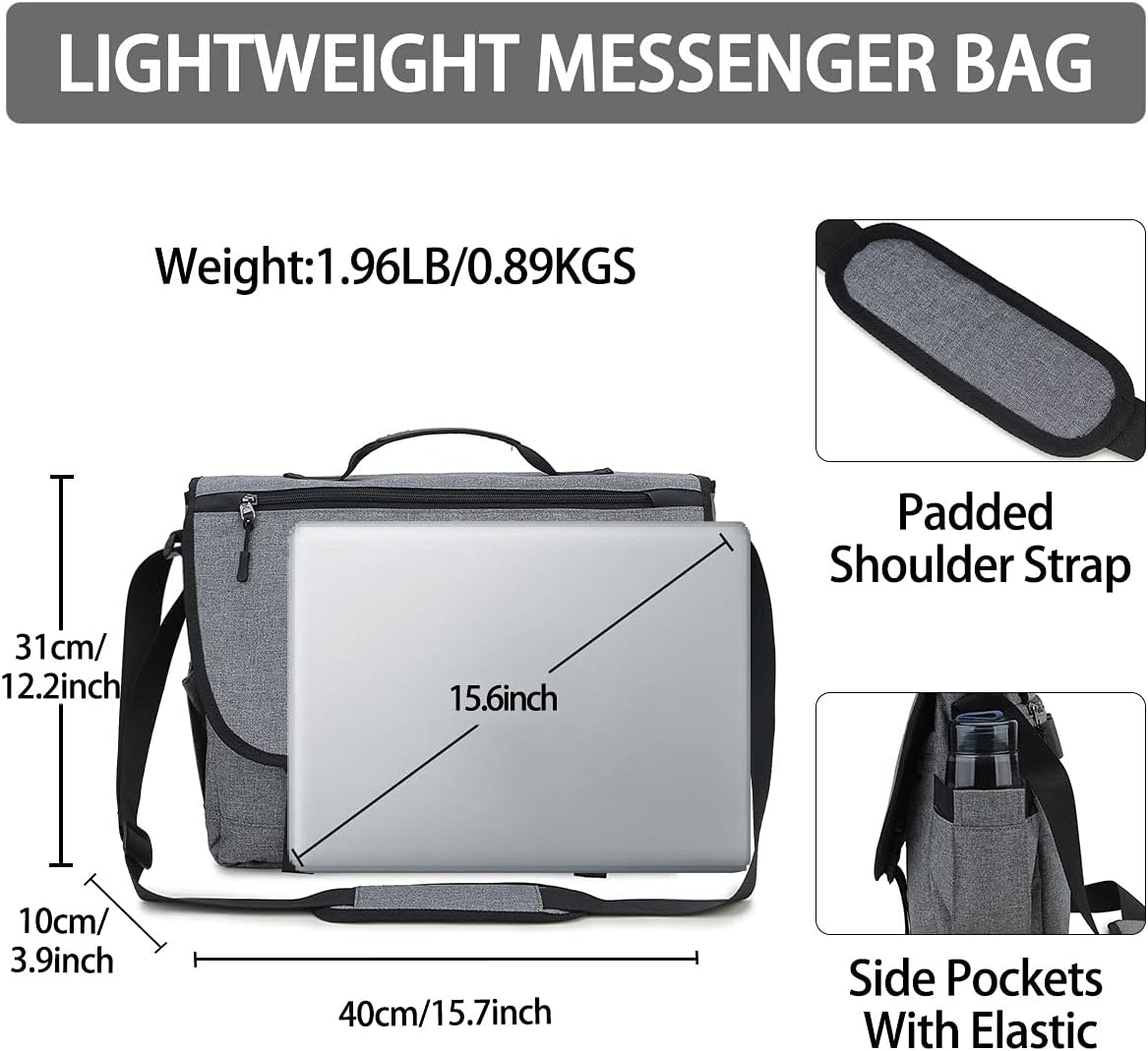 Messenger Bag for Men,Ravuo Water Resistant Lightweight Satchel 15.6 17 Inch Laptop Bags Shoulder Bookbag image number 3