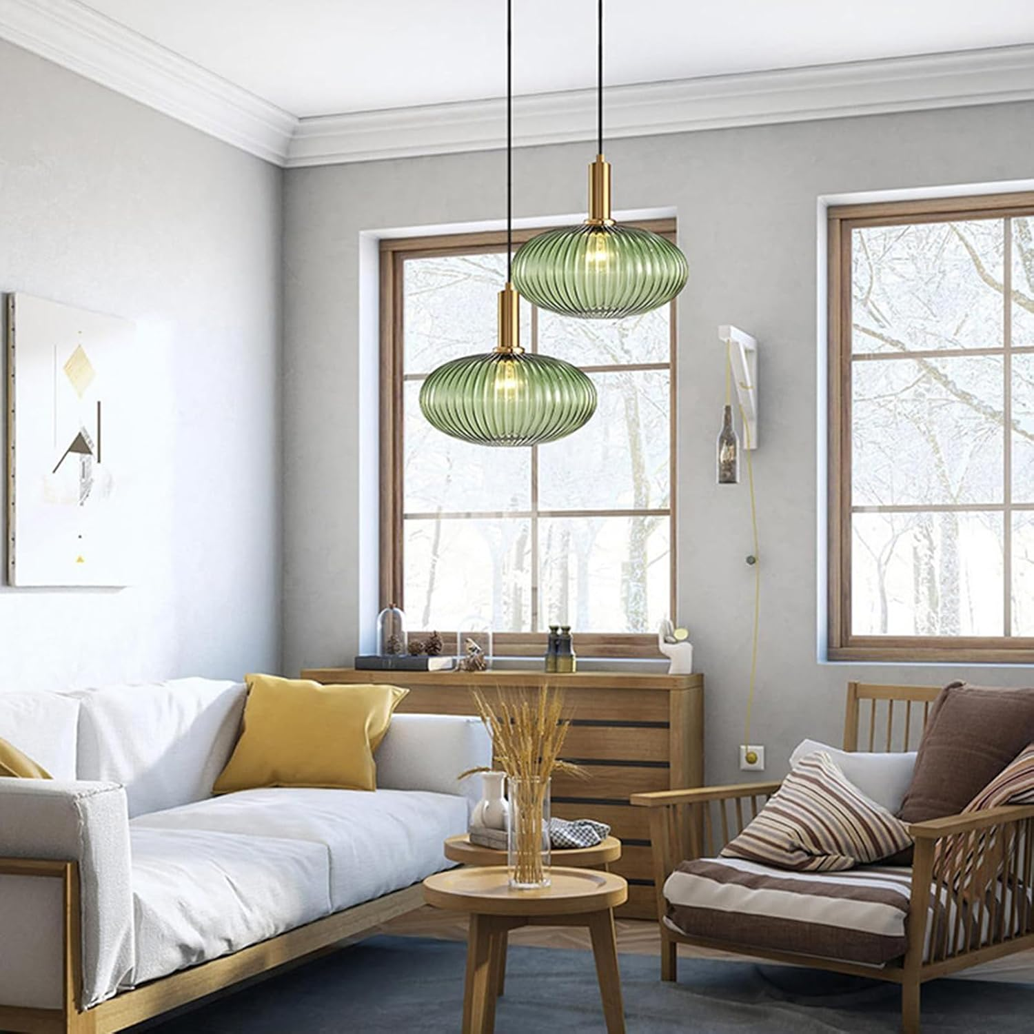 Hjxdtech Industrial Vintage Pendant Light Modern Retro Style Drop Ceiling Light Pendant Lamp Glass Lampshade with Polished Brass Lamp Holder (Green, 30 Cm) image number 3